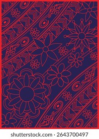 Padrão de vetor sem emenda floral tribal vermelho