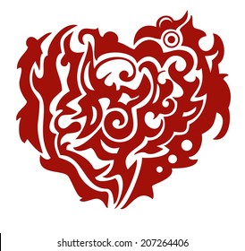 Red tribal Phoenix heart