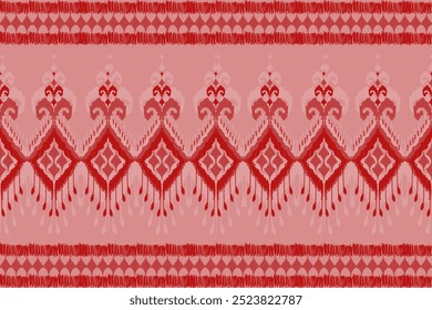 Patrón de tela de estilo tribal rojo. Patrón étnico Ikat sin fisuras. Estampado de adorno azteca. Diseño para el fondo, ilustración, alfombra, ropa, alfombra, textil, batik, bordado.