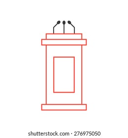 red tribune icon from thin line. concept of political, event, lecturer, interview, broadcaster, narrator, journalism, voting, pulpit. flat style trendy modern logo design vector illustration