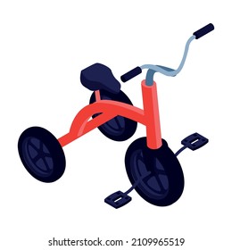 Red tricycle for children isometric icon vector illustration