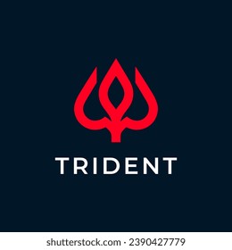 Red Trident Spear Poseidon logo design vector