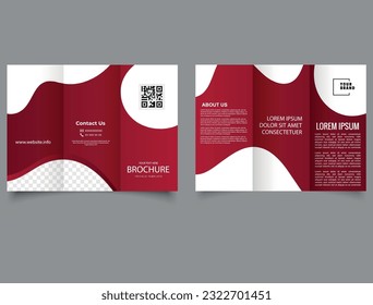 Red trifold brochure with abstract shapes. Vector editable template. Business Tri-Fold Brochure