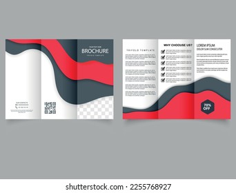 Red Trifold brochure Flyer design for advertising. vector file.