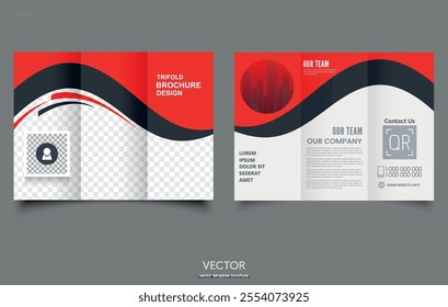 Red trifold brochure with waves.