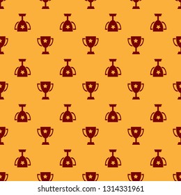 Red Trophy cup icon isolated seamless pattern on brown background. Award symbol. Champion cup icon. Vector Illustration