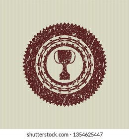 Red trophy icon inside distress rubber grunge texture seal