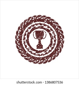 Red trophy icon inside grunge seal