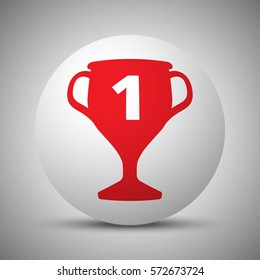 Red Trophy icon on white sphere