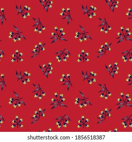 Red tropical floral botanical seamless pattern background suitable for fashion prints, graphics, backgrounds and crafts