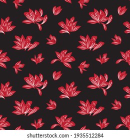 Red tropical floral botanical seamless pattern background suitable for fashion prints, graphics, backgrounds and crafts