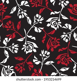 Red tropical floral botanical seamless pattern background suitable for fashion prints, graphics, backgrounds and crafts