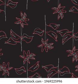 Red tropical floral botanical seamless pattern background suitable for fashion prints, graphics, backgrounds and crafts