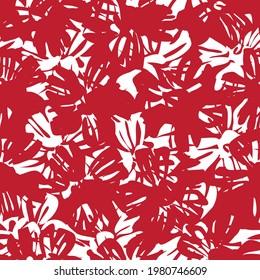 Red tropical floral botanical seamless pattern background suitable for fashion prints, graphics, backgrounds and crafts