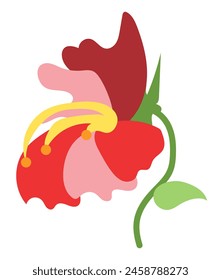 Red tropical flower in flat design. Abstract blooming hibiscus or iris. Vector illustration isolated.