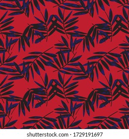 Red Tropical Leaf botanical seamless pattern background suitable for fashion prints, graphics, backgrounds and crafts