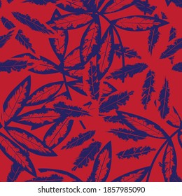 Red Tropical Leaf botanical seamless pattern background suitable for fashion prints, graphics, backgrounds and crafts