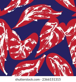 Diseño de patrones sin fisuras de hojas tropicales rojas para textiles de moda, gráficos y artesanías