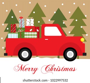 red truck carrying christmas gift