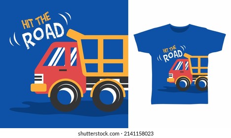 Red truck cartoon tshirt concept design