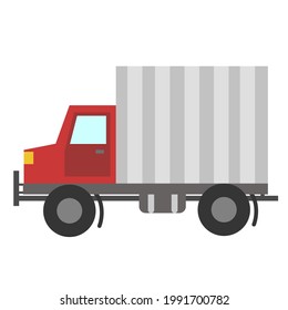 red truck with container, delivery truck, vector illustration on white background.