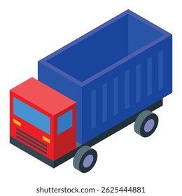 Caminhão vermelho está entregando mercadorias em contêiner aberto, transporte e conceito de logística