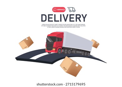 Caminhão vermelho com caixas de queda