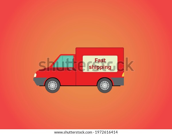 Red truck for\
fast delivery. Delivery\
service.