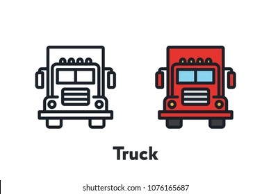 Red Truck Front View Minimal Color Flat Line Outline Stroke Icon