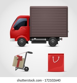 red truck with a gift vector icon xxl