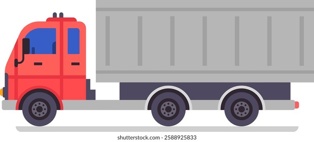 Red truck hauling a large gray trailer transports goods along the road, contributing to efficient logistics and ensuring timely deliveries within the supply chain