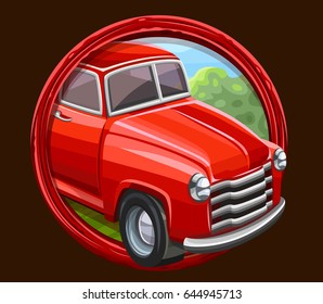 Icono del camión rojo en el marco. Ilustración del vector