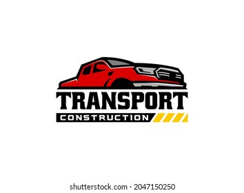 Red Truck logo vector for construction company. black pick up equipment template vector illustration for your brand.