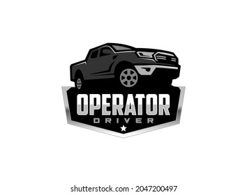 Red Truck logo vector for construction company. black pick up equipment template vector illustration for your brand.