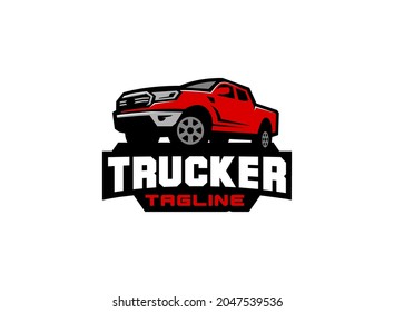 Red Truck logo vector for construction company. black pick up equipment template vector illustration for your brand.