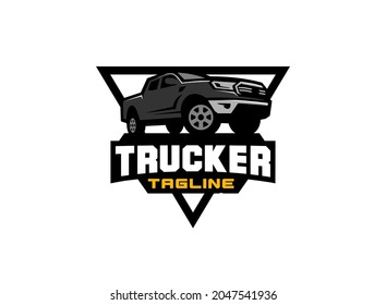 Red Truck logo vector for construction company. black pick up equipment template vector illustration for your brand.