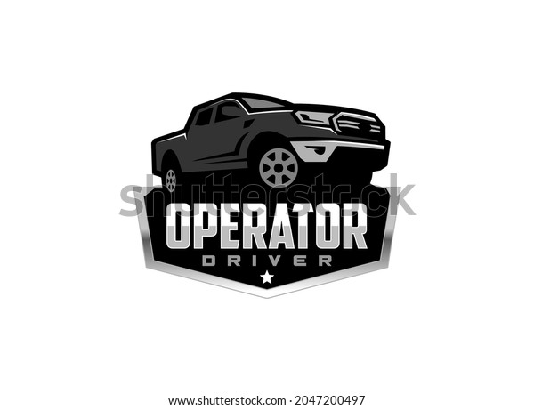 Red Truck\
logo vector for construction company. black pick up equipment\
template vector illustration for your\
brand.
