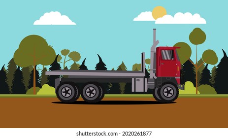 red truck side view with nature scene 