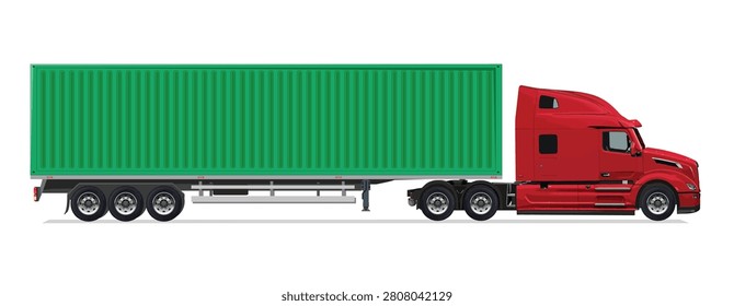 red truck side view Vector white auto Cargo empty 3d big large green box euro car new euro road work haul motor fast white send sending semi ship giga factory hybrid eco zero emission

