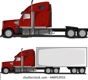 Red Truck with Trailer. Isolated image on white background. Vector illustration