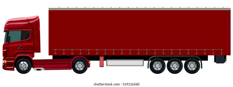 Red Truck With A Trailer On A White Background