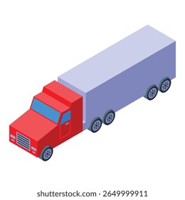 Caminhão vermelho que transporta carga com um reboque branco grande em projeção isométrica