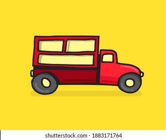 ilustración vectorial del coche rojo sobre fondo amarillo. vector dibujado a mano. 