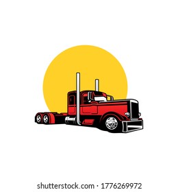 red truck vehicle with moon vector