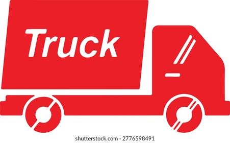 Red truck with white text 