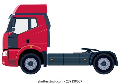 Red truck without a trailer on a white background