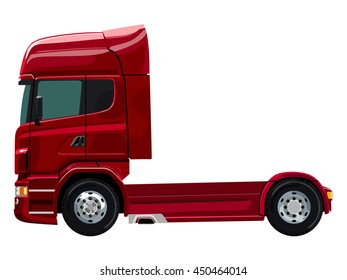 Red truck without a trailer on a white background