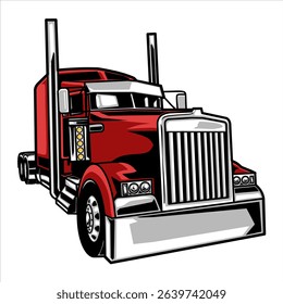Red trucking vehicle transport illustration. American semi truck vector 18 wheeler truck vector isolated 