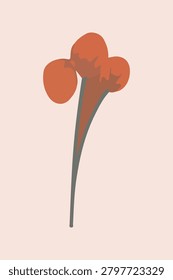 Red trumpet flower boho flat vector botanical element