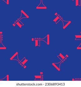 Red Trumpet icon isolated seamless pattern on blue background. Musical instrument.  Vector